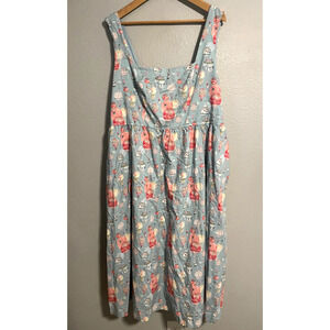 ModCloth Dress Womens 3X Blue Hot Air Balloon Print Smocked Midi Sundress Artsy
